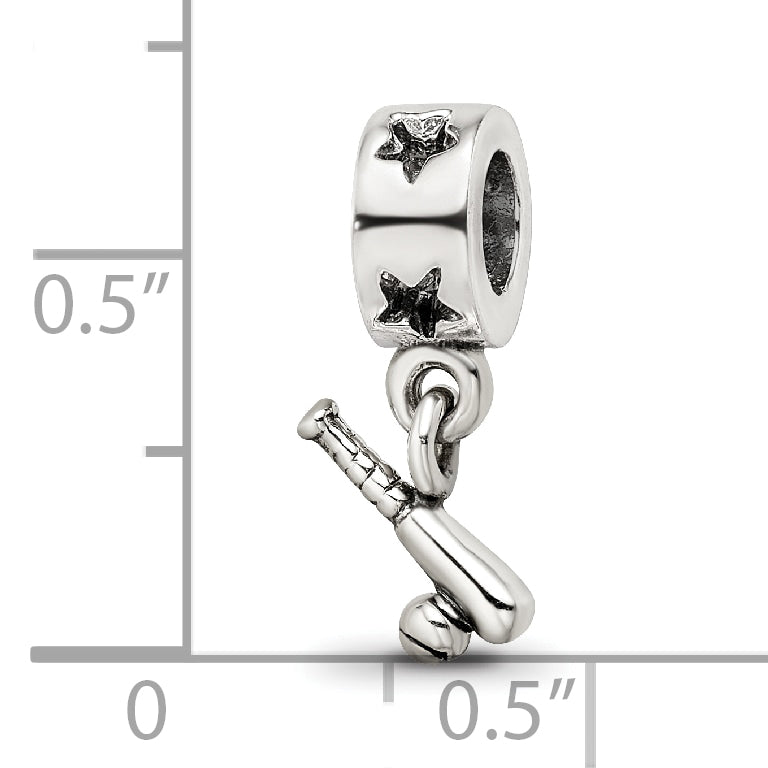 Sterling Silver Reflections Baseball Bat & Ball Dangle Bead Size: 15.45MM X 9.09MM