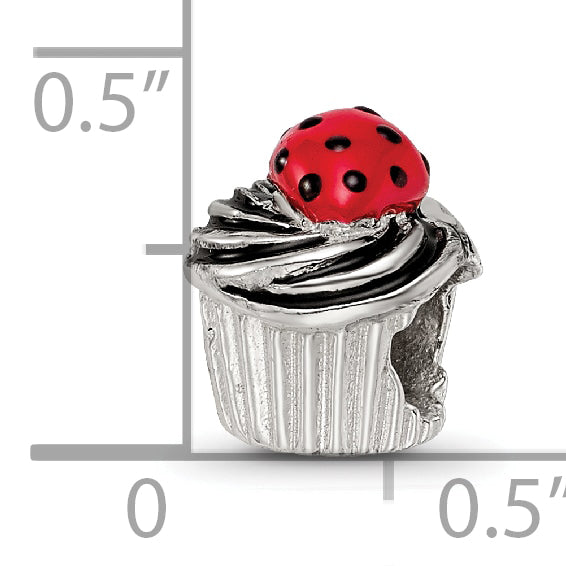 Sterling Silver Reflections Enameled Strawberry Cupcake Bead Size: 9.09MM X 8.18MM