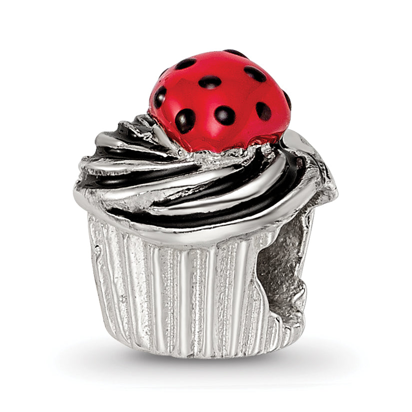 Sterling Silver Reflections Enameled Strawberry Cupcake Bead Size: 9.09MM X 8.18MM