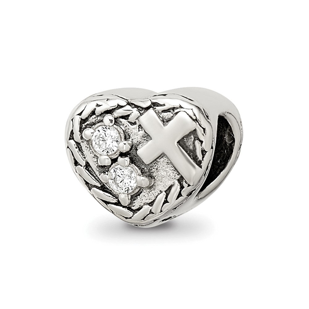 Sterling Silver Reflections CZ and Cross Heart Bead
