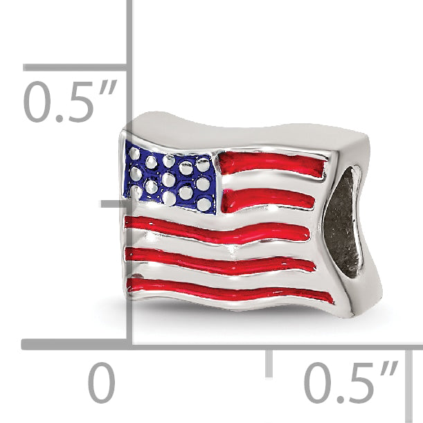 Sterling Silver Reflections Enameled USA Flag Bead Size: 7.27MM X 10MM