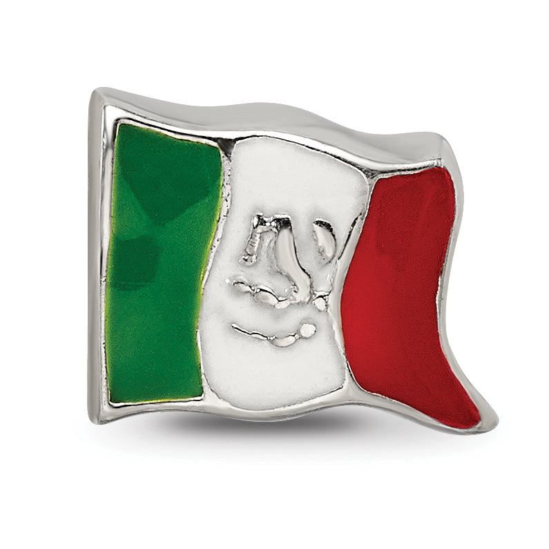 Sterling Silver Reflections Enameled Mexico Flag Bead Size: 7.27MM X 10MM