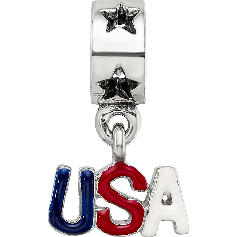 Sterling Silver Reflections Enameled USA Dangle Bead