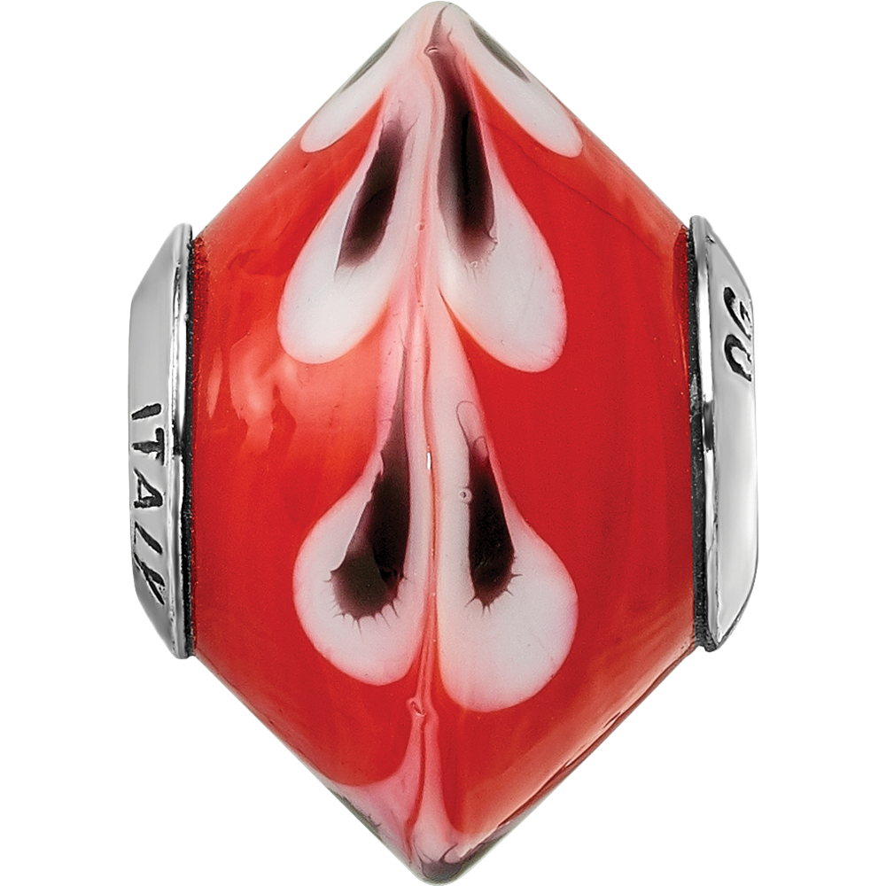 Sterling Silver Reflections Red w/ Dots Italian Murano Glass Bead