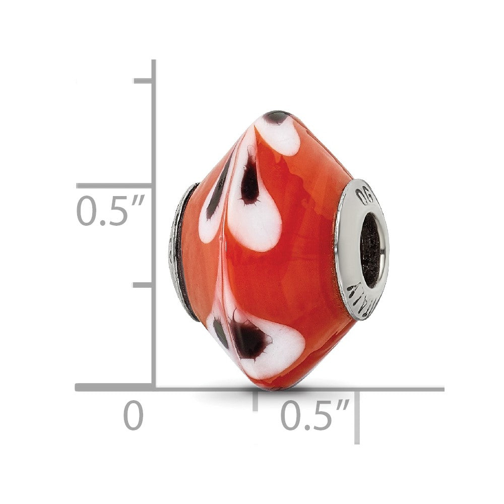 Sterling Silver Reflections Red w/ Dots Italian Murano Glass Bead