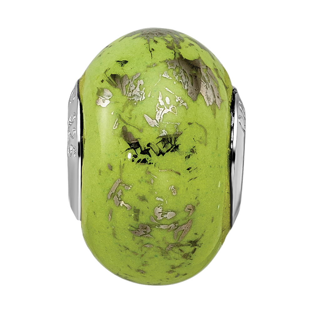 Sterling Silver Reflections Green w/Platinum Foil Ceramic Bead