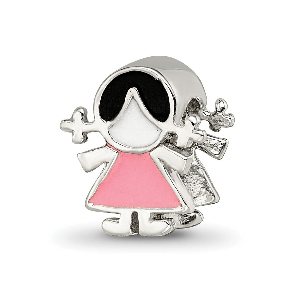 Sterling Silver Reflections Enameled Pink Dress Girl Bead
