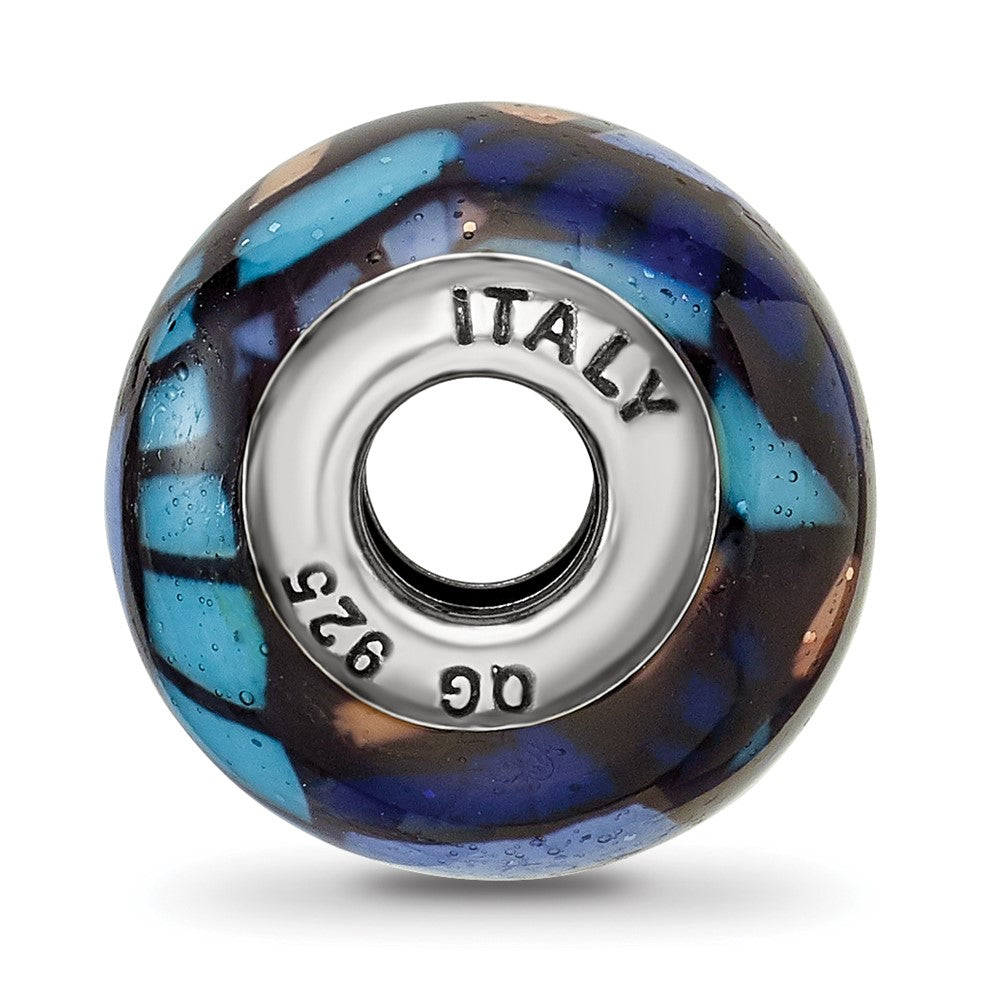 Sterling Silver Reflections Italian Blue Decorative Overlay Glass Bead