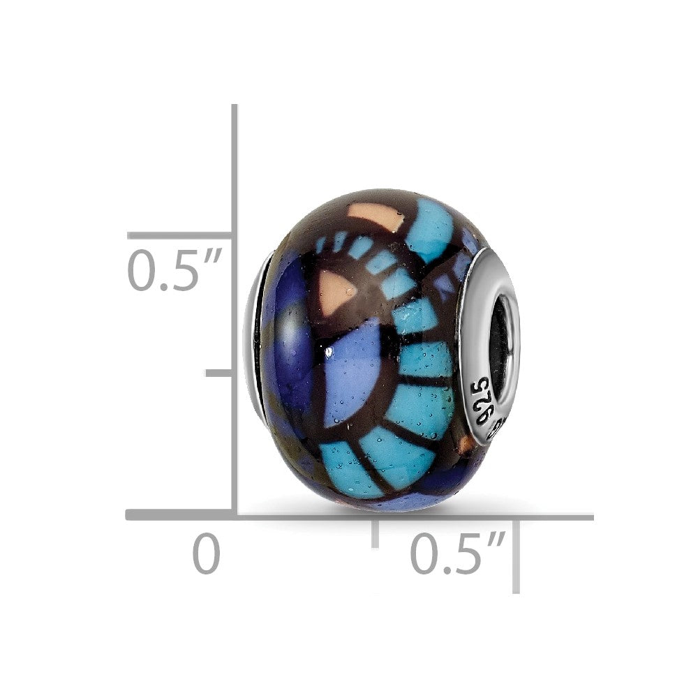 Sterling Silver Reflections Italian Blue Decorative Overlay Glass Bead