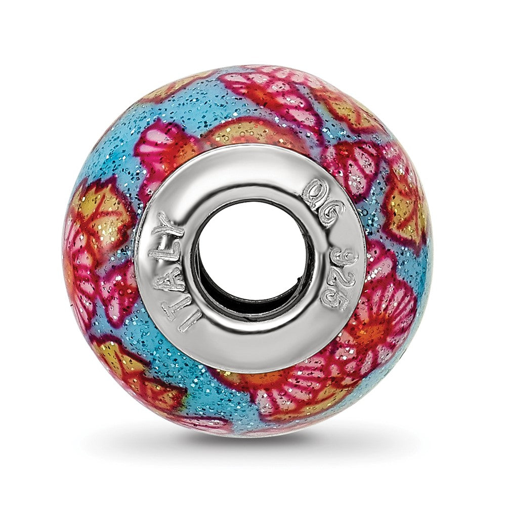 Sterling Silver Reflections Italian Multicolor Floral Overlay Glass Bead