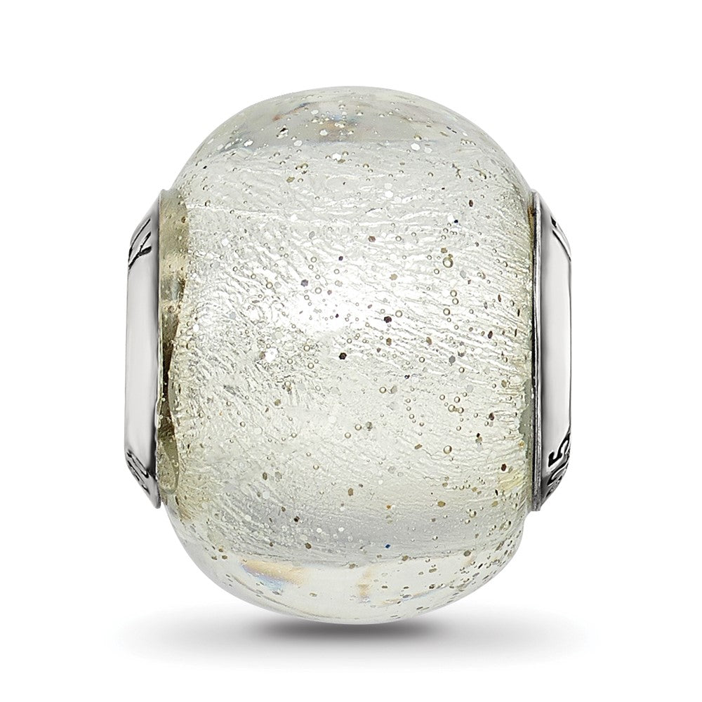 Sterling Silver Reflections Italian Silver w/Silver Glitter Glass Bead