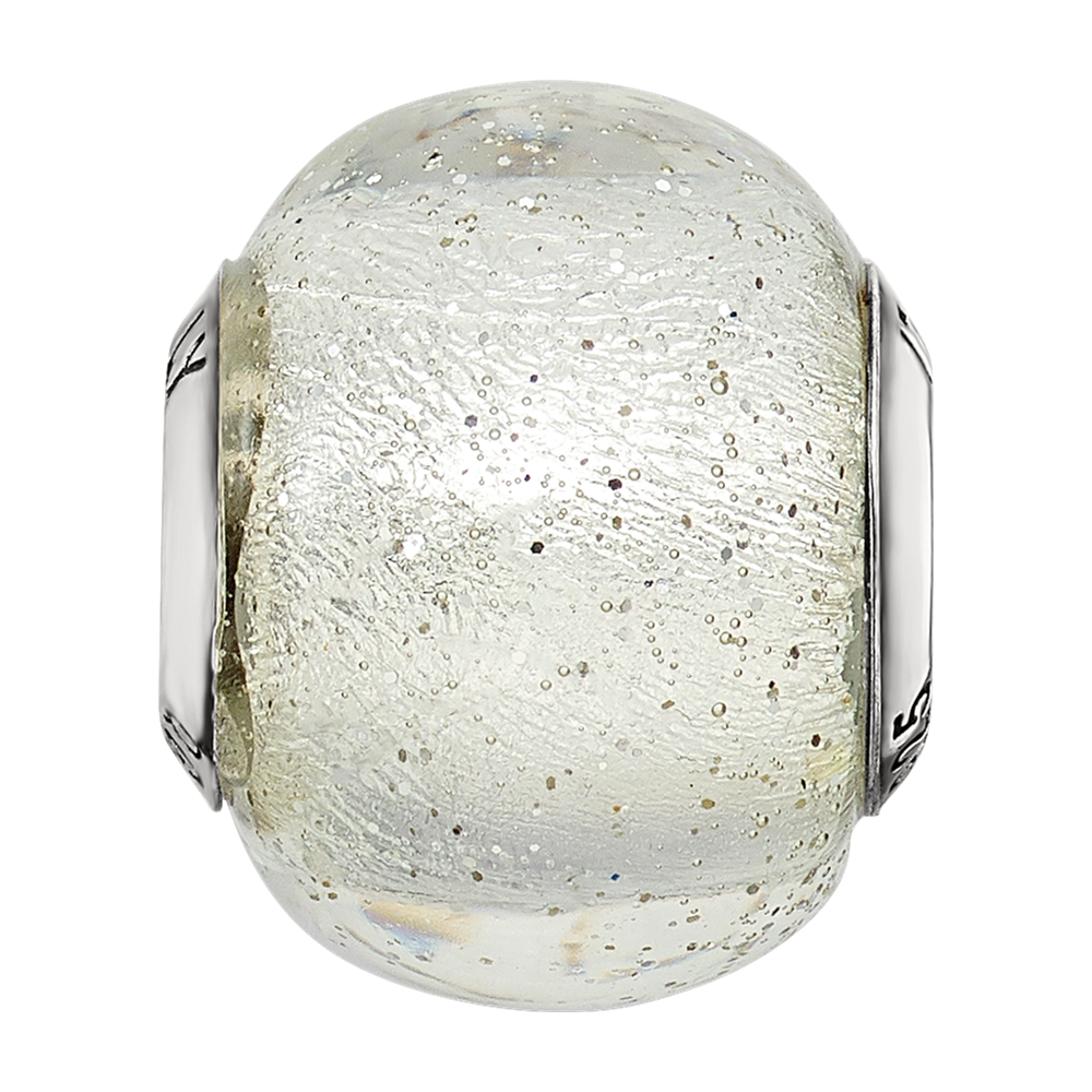 Sterling Silver Reflections Italian Silver w/Silver Glitter Glass Bead