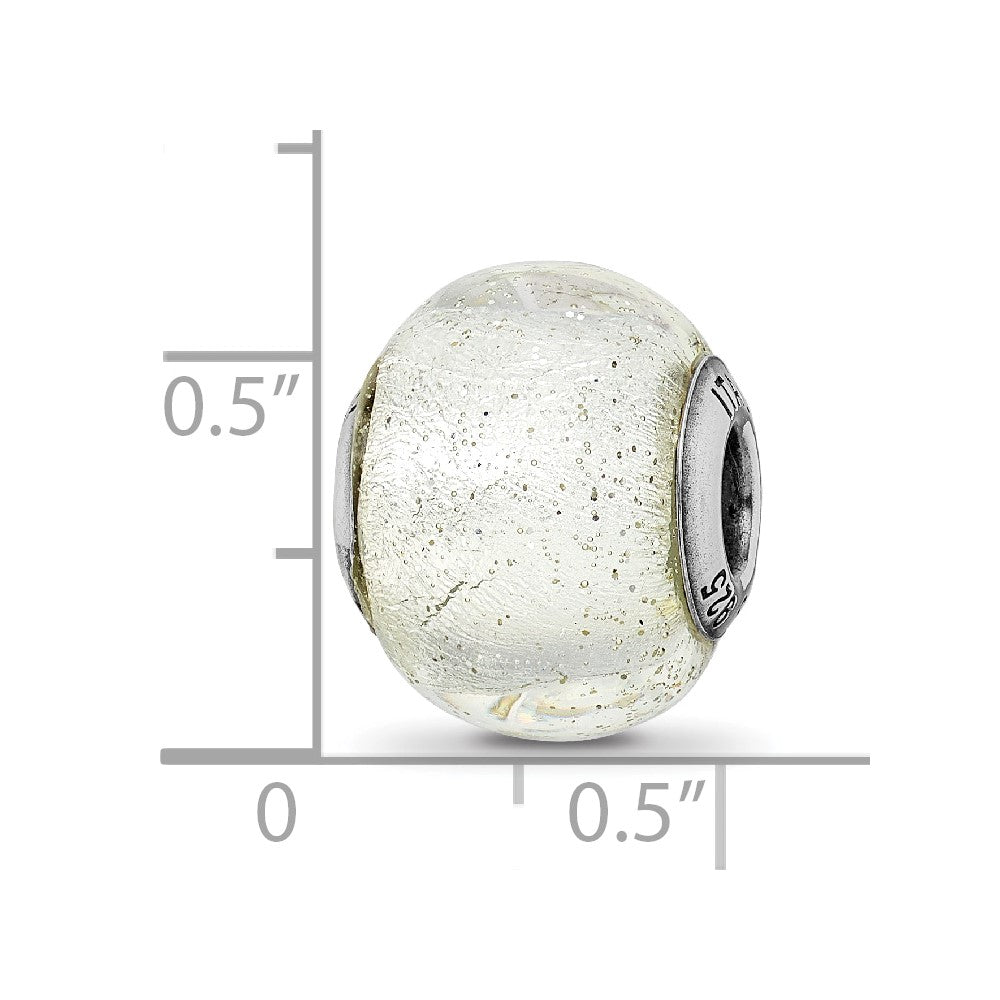 Sterling Silver Reflections Italian Silver w/Silver Glitter Glass Bead