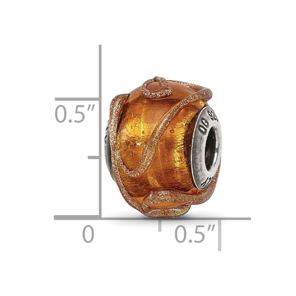 Sterling Silver Reflections Italian Brown w/Textured Lines Glass Bead