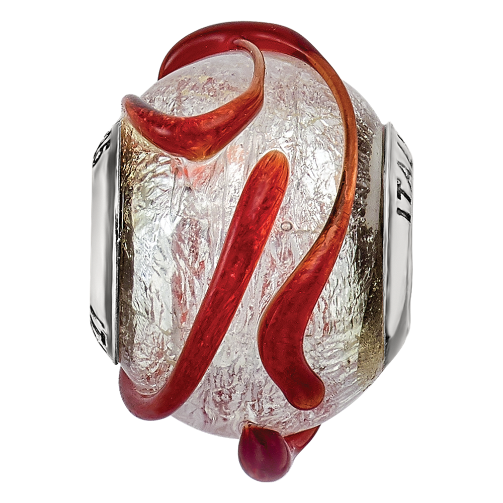 Sterling Silver Reflections Italian Silver w/Brown Textured Line Glass Bead