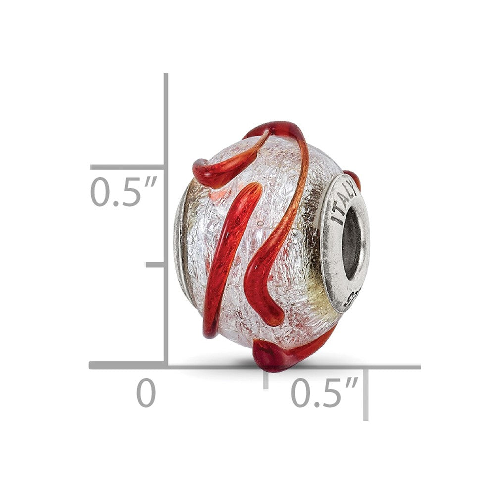 Sterling Silver Reflections Italian Silver w/Brown Textured Line Glass Bead