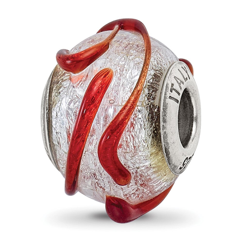 Sterling Silver Reflections Italian Silver w/Brown Textured Line Glass Bead