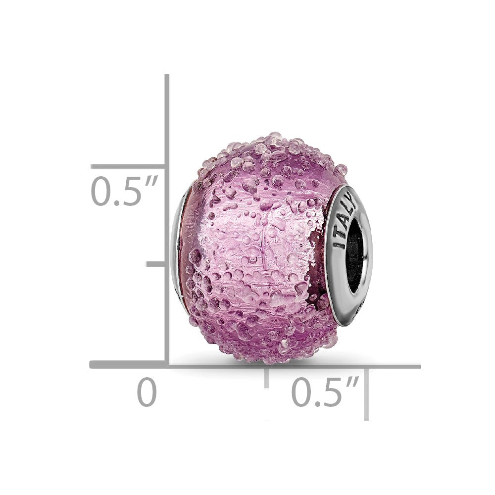 Sterling Silver Reflections Italian Light Purple Textured Glass Bead