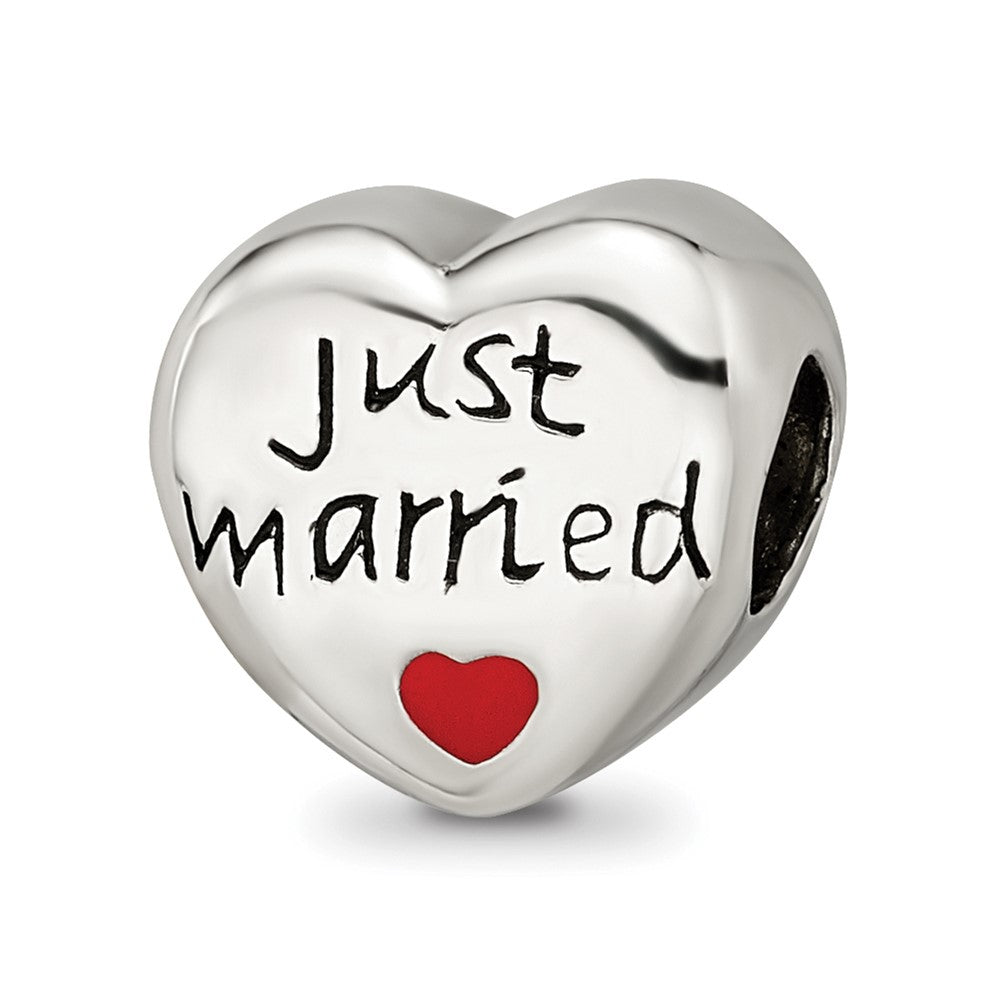 Sterling Silver Reflections Enameled Just Married Heart Bead