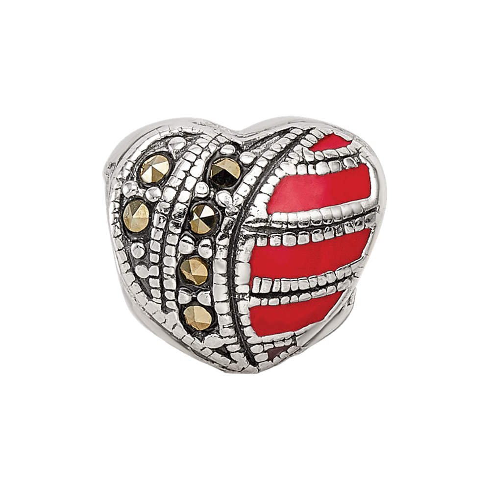 Sterling Silver Reflections Marcasite & Enameled Heart Bead