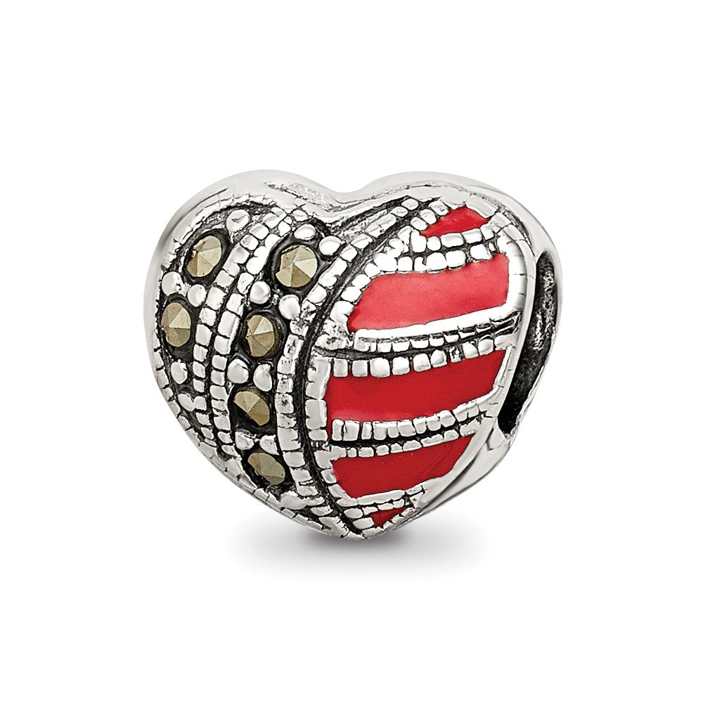 Sterling Silver Reflections Marcasite & Enameled Heart Bead