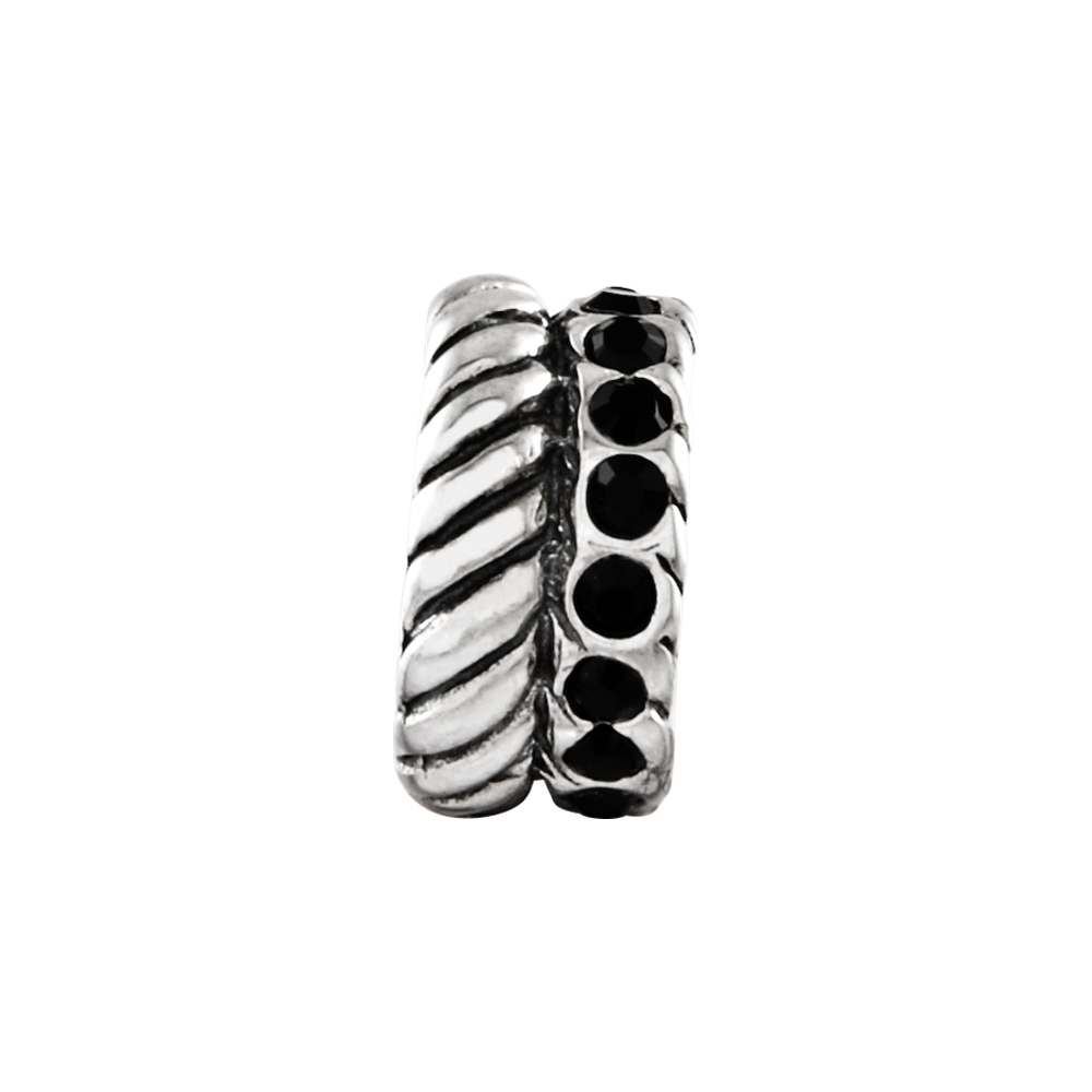 Sterling Silver Reflections Black Swarovski Elements & Textured Bead