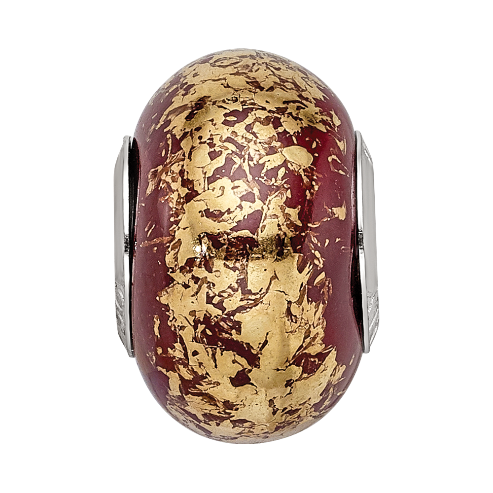 Sterling Silver Reflections Brown w/Gold Foil Ceramic Bead