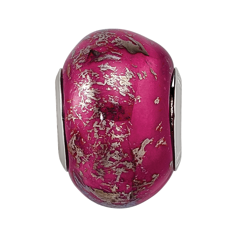 Sterling Silver Reflections Dark Pink w/Platinum Foil Ceramic Bead