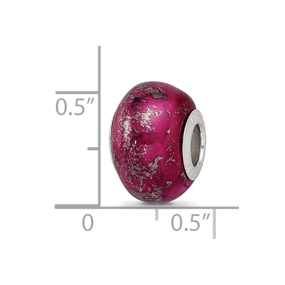 Sterling Silver Reflections Dark Pink w/Platinum Foil Ceramic Bead