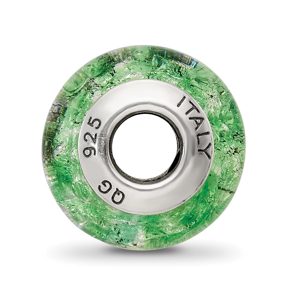 Sterling Silver Reflections Green/White Italian Murano Glass Bead