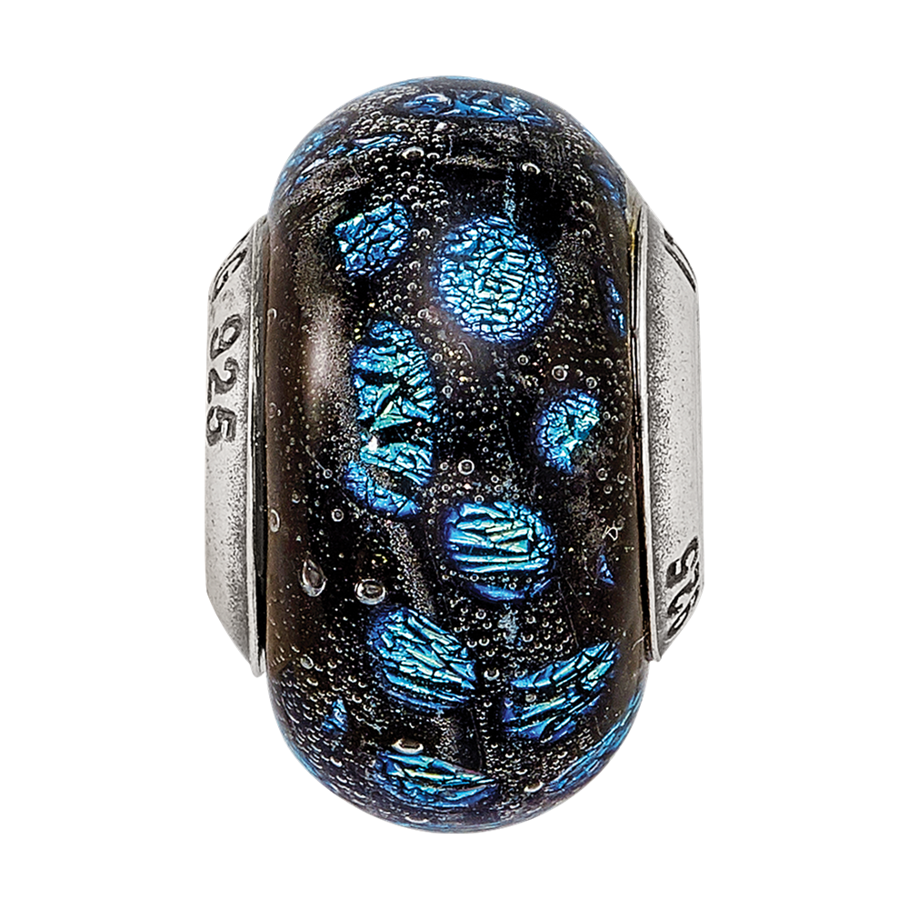 Sterling Silver Reflections Blue Dots Glass Bead