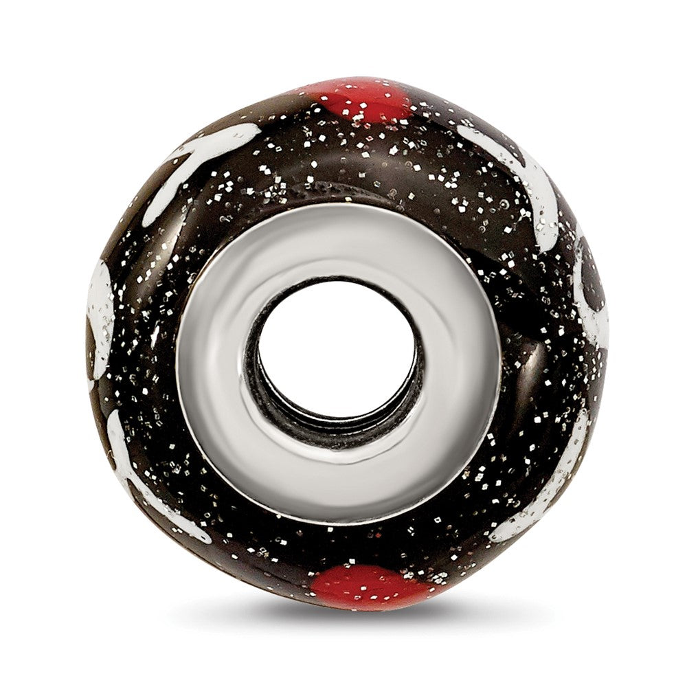 Sterling Silver Reflections Mom w/Hearts Black Italian Glass Bead