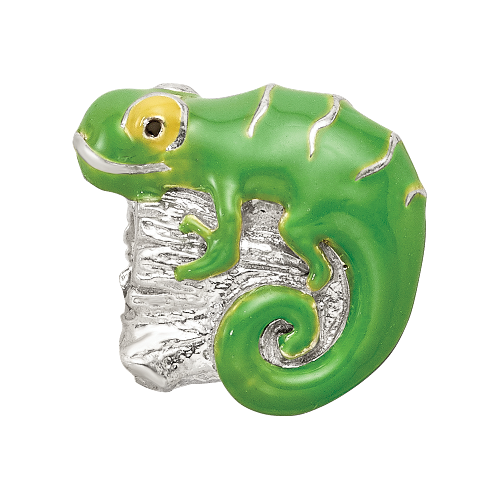 Sterling Silver Reflections Enameled Lizard on Log Bead