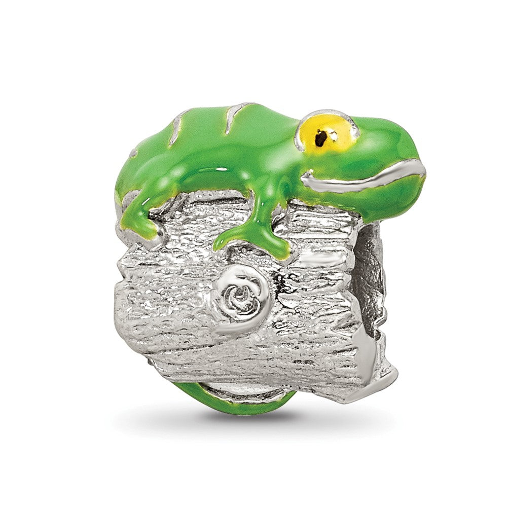 Sterling Silver Reflections Enameled Lizard on Log Bead