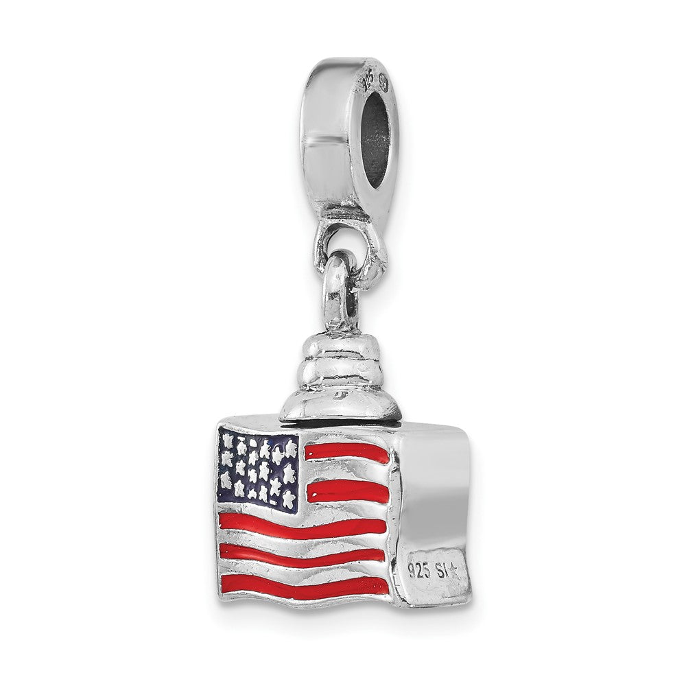Sterling Silver Reflections US Flag Ash Dangle Bead