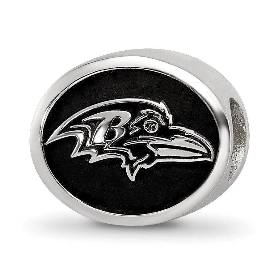 Sterling Silver LogoArt Enameled Baltimore Ravens NFL Bead Size: 10MM X 11MM