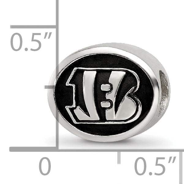 Sterling Silver LogoArt Enameled Cincinnati Bengals NFL Bead Size: 10MM X 11MM