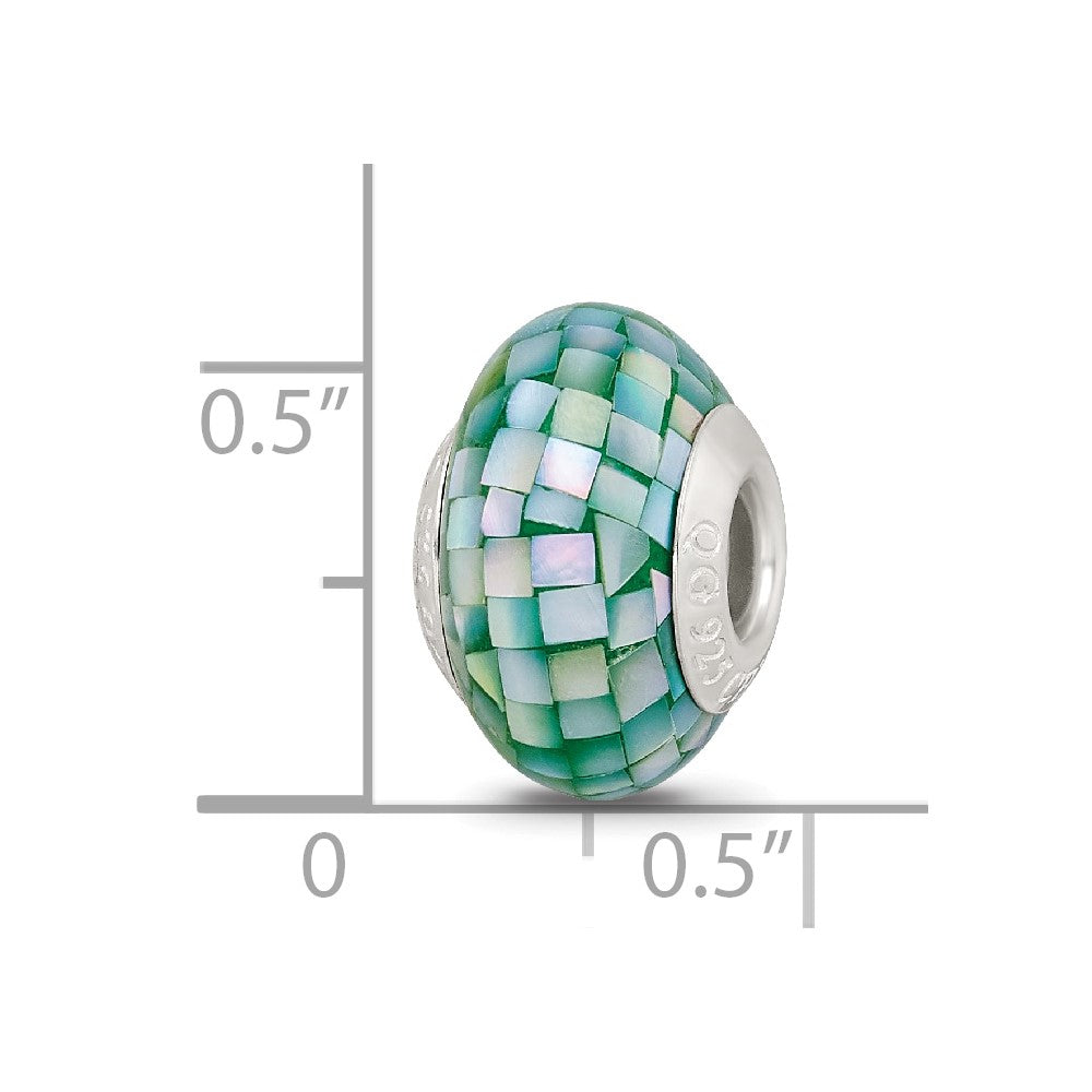 Sterling Silver Reflections Green Mother of Pearl Mosaic Bead