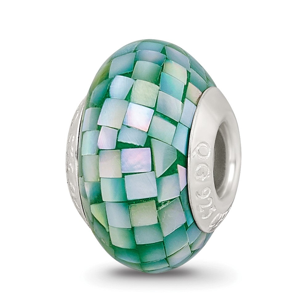 Sterling Silver Reflections Green Mother of Pearl Mosaic Bead