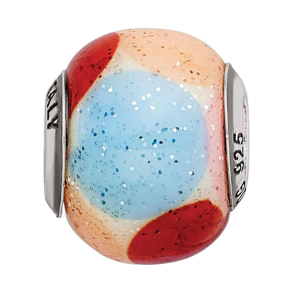 Sterling Silver Reflections Brn/Blu/Pnk/Orng w/Glitter Glass Bead