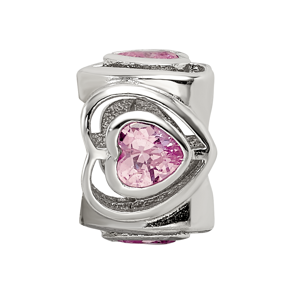 Sterling Silver Reflections Pink CZ Heart Bead