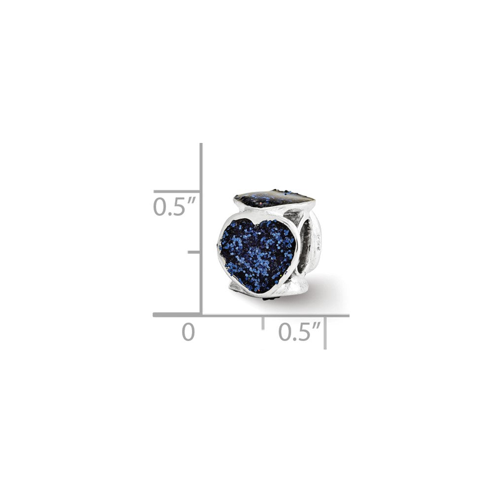 Sterling Silver Reflections Blue Glitter Enameled Heart Bead