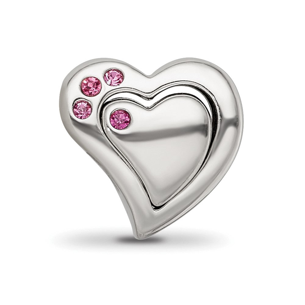 Sterling Silver Reflections Pink Crystal 2pc Heart Bead
