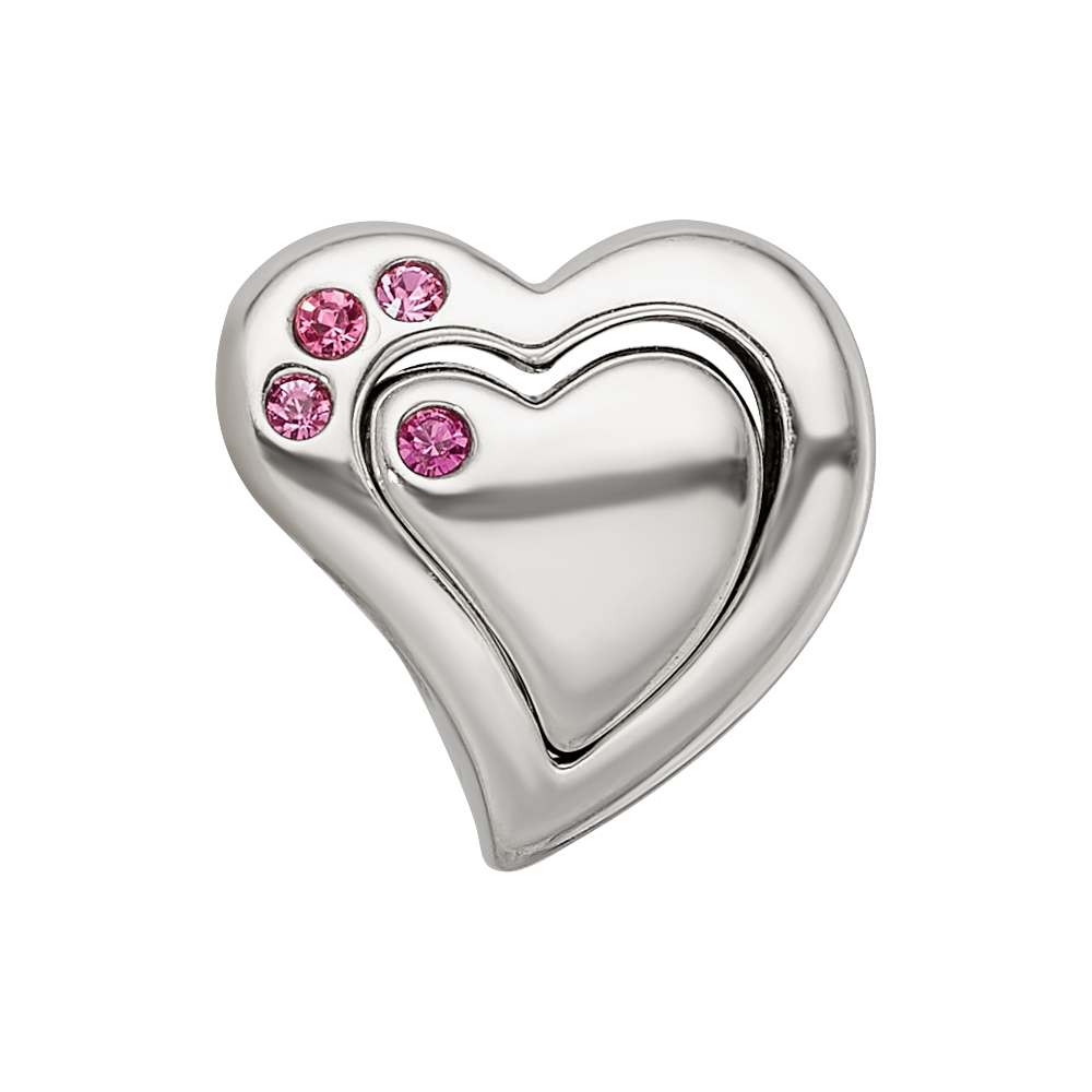 Sterling Silver Reflections Pink Crystal 2pc Heart Bead