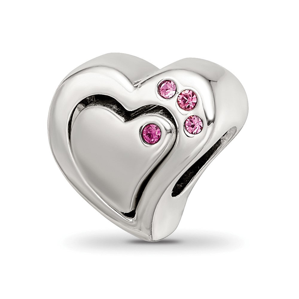 Sterling Silver Reflections Pink Crystal 2pc Heart Bead
