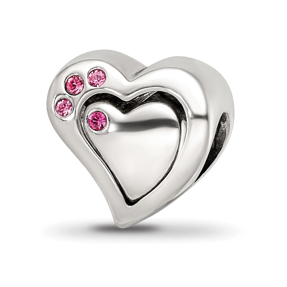 Sterling Silver Reflections Pink Crystal 2pc Heart Bead