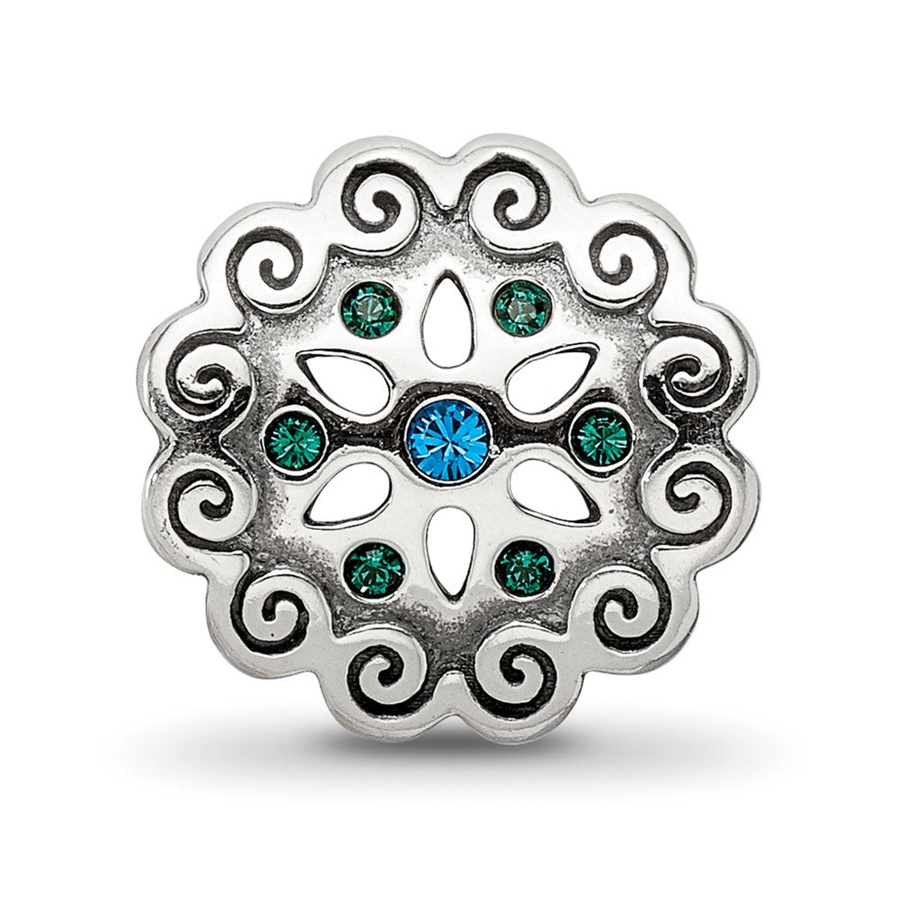 Sterling Silver Reflections Blue/Green Crystals Flower Bead