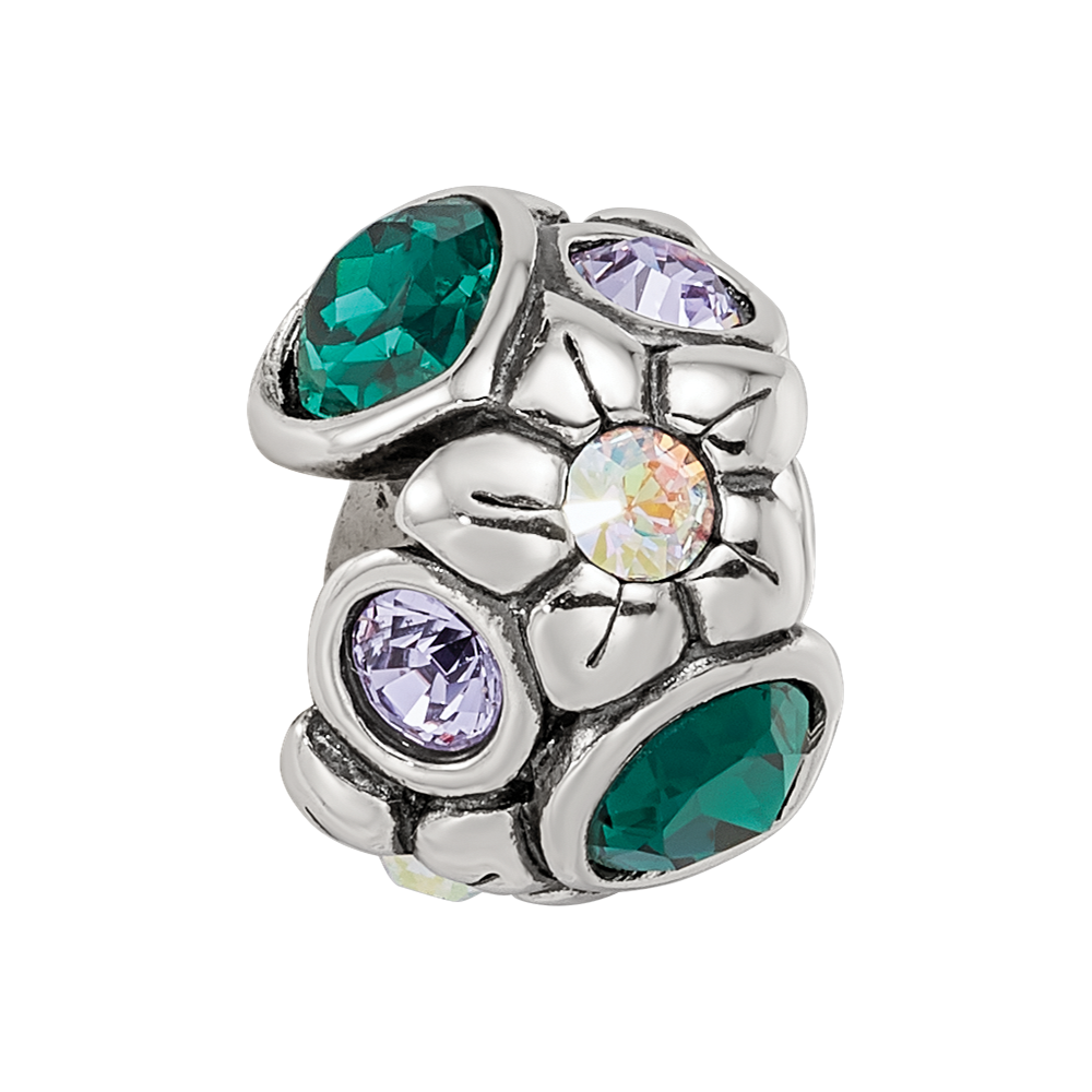Sterling Silver Reflections Purple/Green Crystal Flower Bead