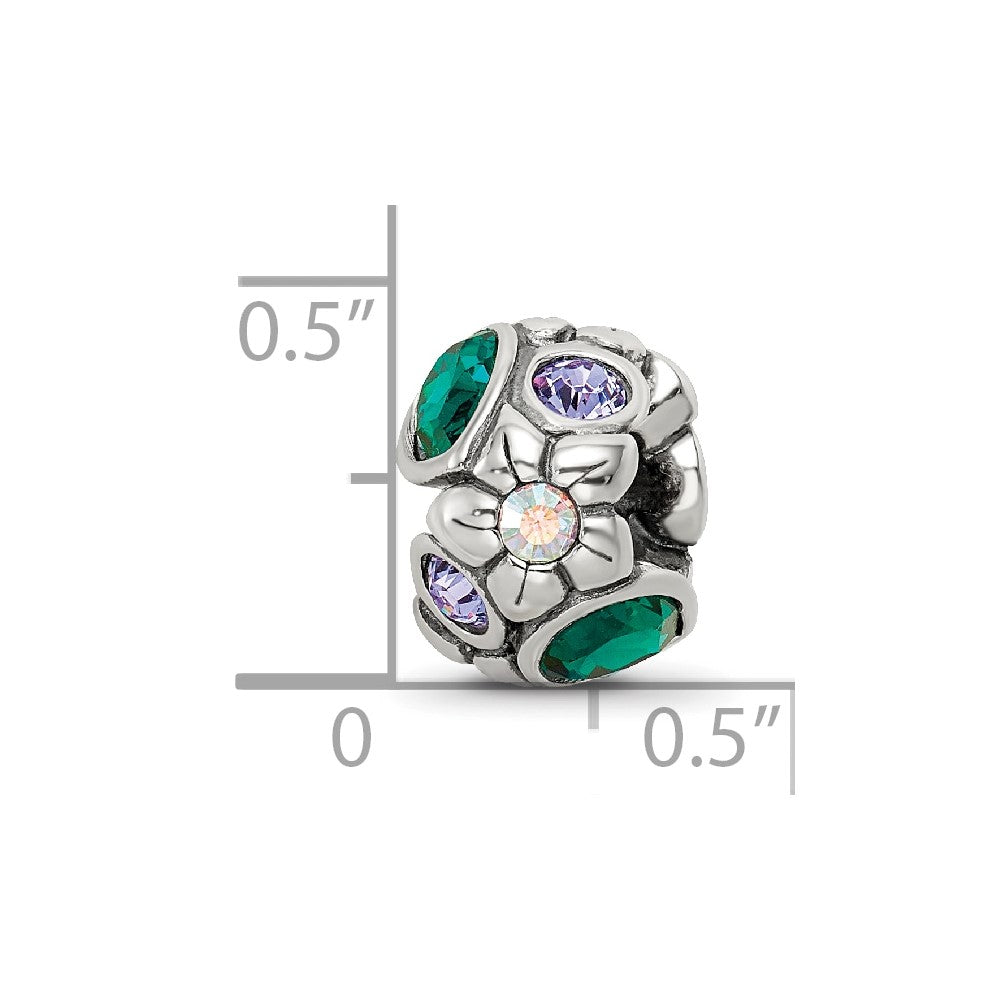 Sterling Silver Reflections Purple/Green Crystal Flower Bead