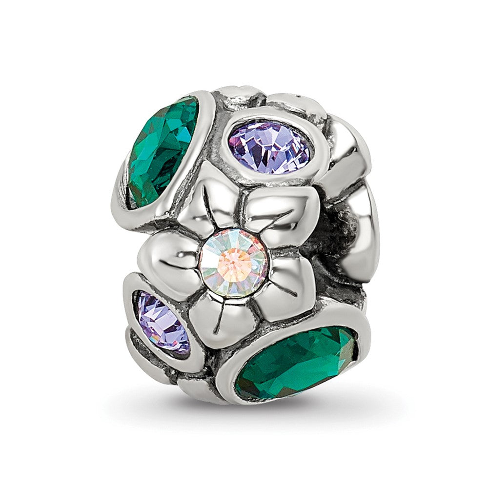 Sterling Silver Reflections Purple/Green Crystal Flower Bead